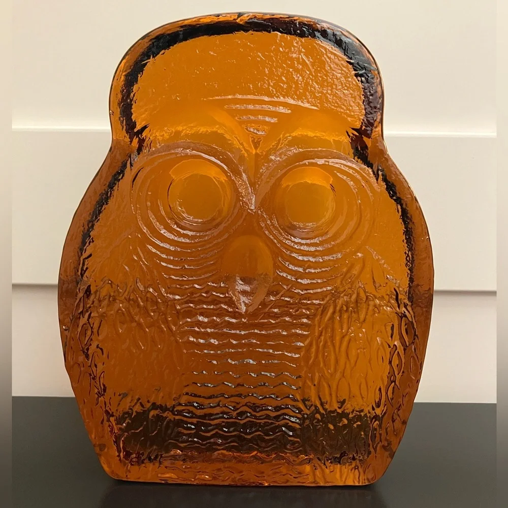 Vintage Mid-Century Blenko Amber Art Glass Owl Pattern - Picture 2 of 8